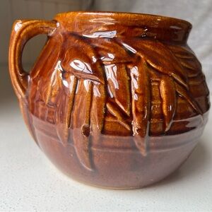 Vintage McCoy Mid Century Large Brown Glazed Peapod Bean Pot Bamboo Motif No Lid